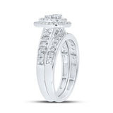 10kt White Gold Round Diamond Halo Bridal Wedding Ring Band Set 3/4 Cttw