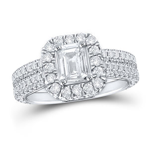 14kt White Gold Emerald Diamond Halo Bridal Wedding Ring Band Set 2-1/2 Cttw