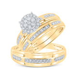 10kt Yellow Gold His Hers Round Diamond Cluster Matching Wedding Set 1/2 Cttw