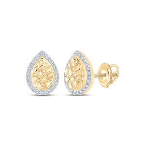 10kt Yellow Gold Womens Round Diamond Nugget Teardrop Earrings 1/10 Cttw