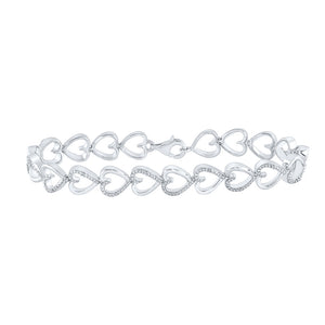 Sterling Silver Womens Round Diamond Heart Bracelet 1/20 Cttw