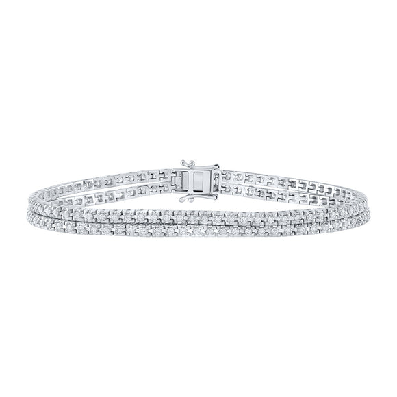 14kt White Gold Womens Round Diamond Double Row Fashion Bracelet 1-5/8 Cttw