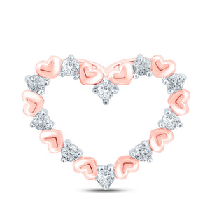 10kt Rose Gold Womens Round Diamond Heart Pendant 1/4 Cttw