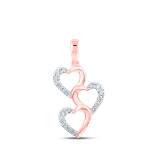 10kt Rose Gold Womens Round Diamond Triple Heart Pendant 1/4 Cttw