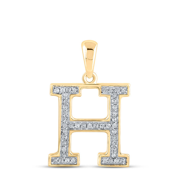 10kt Yellow Gold Womens Round Diamond Initial H Letter Pendant 1/10 Cttw