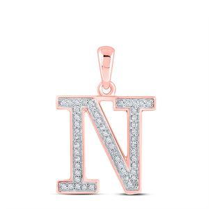 10kt Rose Gold Womens Round Diamond Initial N Letter Pendant 1/10 Cttw