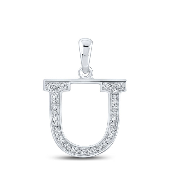 10kt White Gold Womens Round Diamond Initial U Letter Pendant 1/12 Cttw