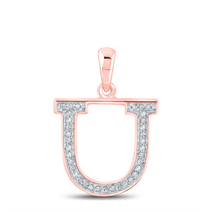 10kt Rose Gold Womens Round Diamond Initial U Letter Pendant 1/12 Cttw