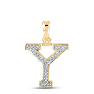 10kt Yellow Gold Womens Round Diamond Initial Y Letter Pendant 1/12 Cttw