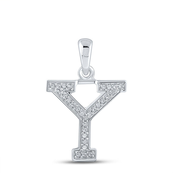 10kt White Gold Womens Round Diamond Initial Y Letter Pendant 1/12 Cttw