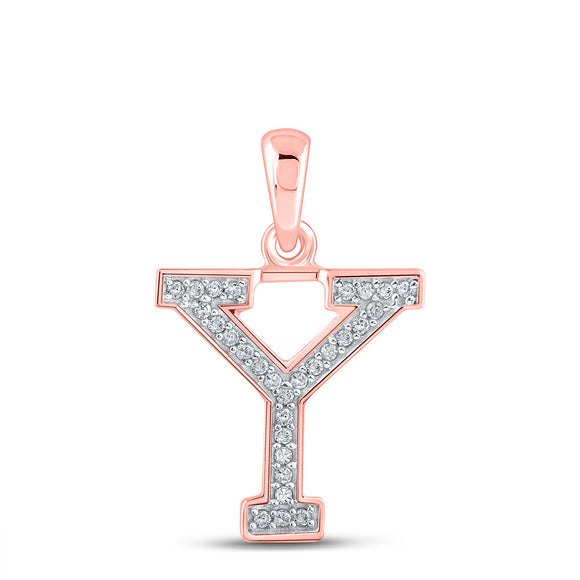 10kt Rose Gold Womens Round Diamond Initial Y Letter Pendant 1/12 Cttw