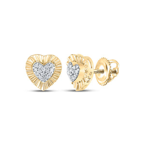 Yellow-tone Sterling Silver Womens Round Diamond Heart Earrings 1/10 Cttw