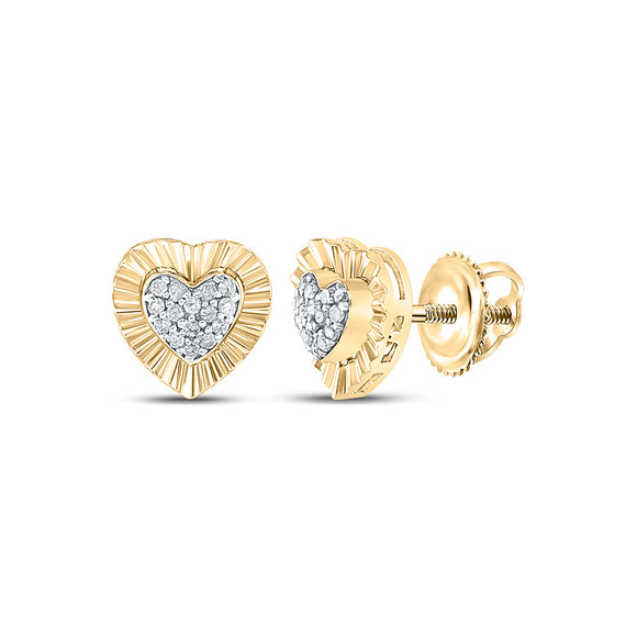 Yellow-tone Sterling Silver Womens Round Diamond Heart Earrings 1/10 Cttw