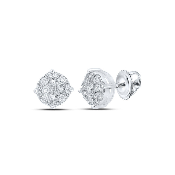 10kt White Gold Round Diamond Cluster Earrings 1/3 Cttw