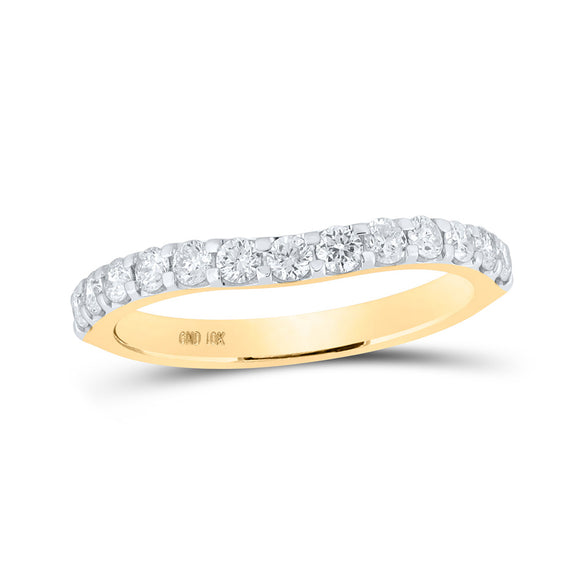 10kt Yellow Gold Womens Round Diamond Curved Band Ring 1/2 Cttw