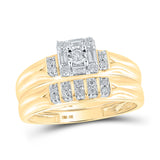 10kt Yellow Gold His Hers Round Diamond Square Matching Wedding Set 1/3 Cttw
