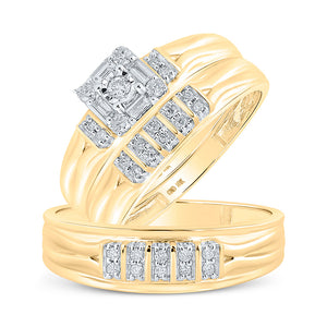 10kt Yellow Gold His Hers Round Diamond Square Matching Wedding Set 1/3 Cttw