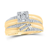 10kt Yellow Gold His Hers Round Diamond Square Matching Wedding Set 1/3 Cttw