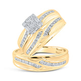 10kt Yellow Gold His Hers Round Diamond Square Matching Wedding Set 5/8 Cttw