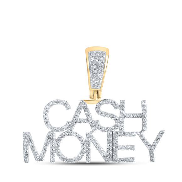 10kt Yellow Gold Womens Round Diamond Cash Money Phrase Pendant 1/2 Cttw