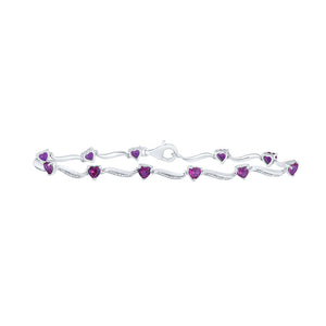 Sterling Silver Womens Heart Synthetic Ruby Fashion Bracelet 4 Cttw