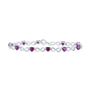 Sterling Silver Womens Heart Synthetic Ruby Diamond Infinity Bracelet 7 Cttw