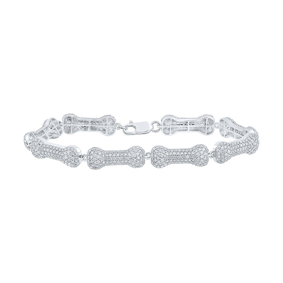 10kt White Gold Womens Round Diamond Dog Bone Fashion Bracelet 5-1/4 Cttw