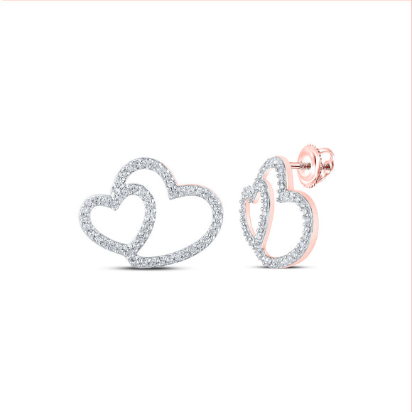 10kt Rose Gold Womens Round Diamond Heart Earrings 1/3 Cttw