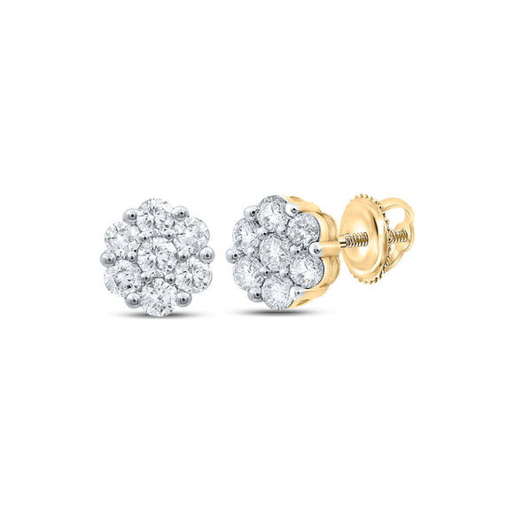 10kt Yellow Gold Womens Round Diamond Flower Cluster Earrings 1 Cttw