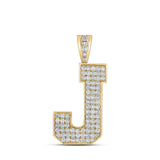 10kt Yellow Gold Mens Round Diamond J Initial Letter Charm Pendant 1-3/8 Cttw