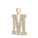 10kt Yellow Gold Mens Round Diamond M Initial Letter Charm Pendant 3-3/8 Cttw