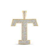 10kt Yellow Gold Mens Round Diamond T Initial Letter Charm Pendant 1-1/2 Cttw