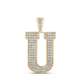 10kt Yellow Gold Mens Round Diamond U Initial Letter Charm Pendant 1-5/8 Cttw