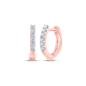 10kt Rose Gold Womens Round Diamond Hoop Earrings 1/10 Cttw