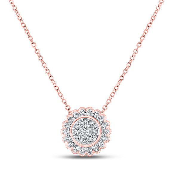 10kt Rose Gold Womens Round Diamond 18-inch Cluster Pendant 1/5 Cttw