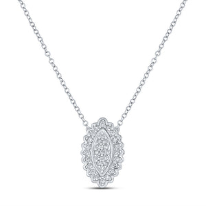 10kt White Gold Womens Round Diamond Vertical Oval Necklace 1/5 Cttw