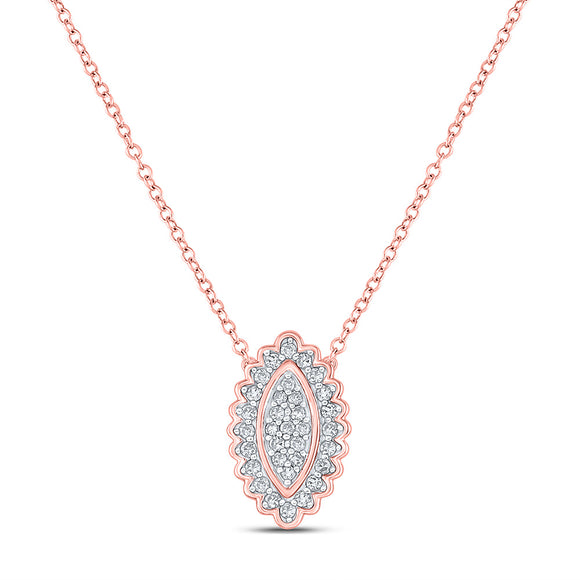 10kt Rose Gold Womens Round Diamond Vertical Oval Necklace 1/5 Cttw