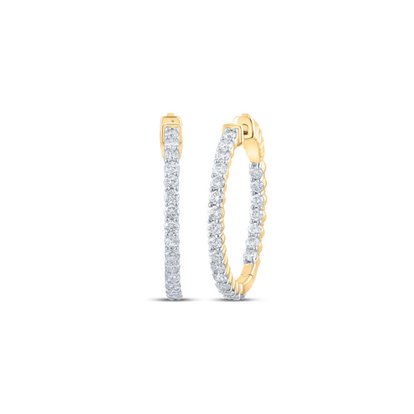 10kt Yellow Gold Womens Round Diamond Hoop Earrings 2 Cttw