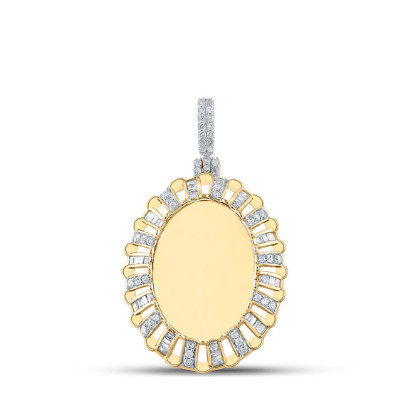 10kt Yellow Gold Mens Baguette Diamond Oval Memory Charm Pendant 1 Cttw