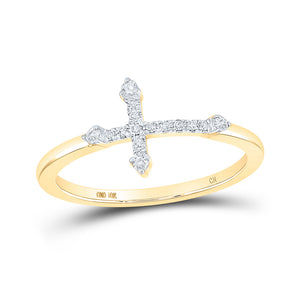 10kt Yellow Gold Womens Round Diamond Cross Ring 1/10 Cttw