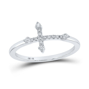 10kt White Gold Womens Round Diamond Cross Ring 1/10 Cttw