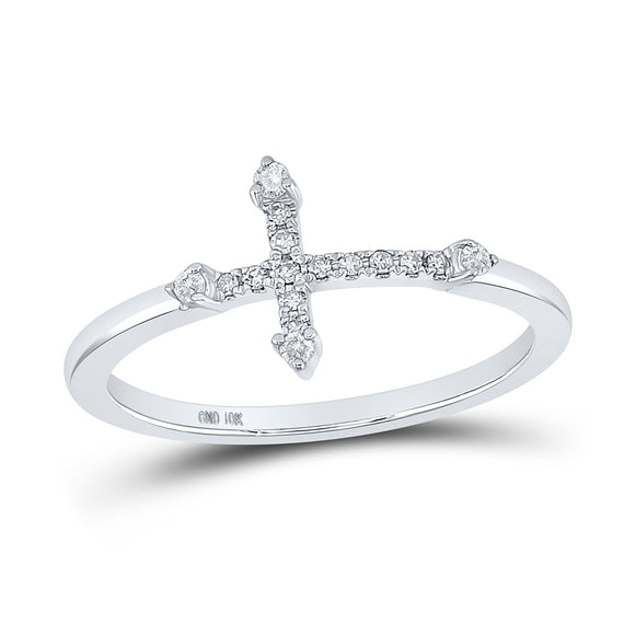 10kt White Gold Womens Round Diamond Cross Ring 1/10 Cttw