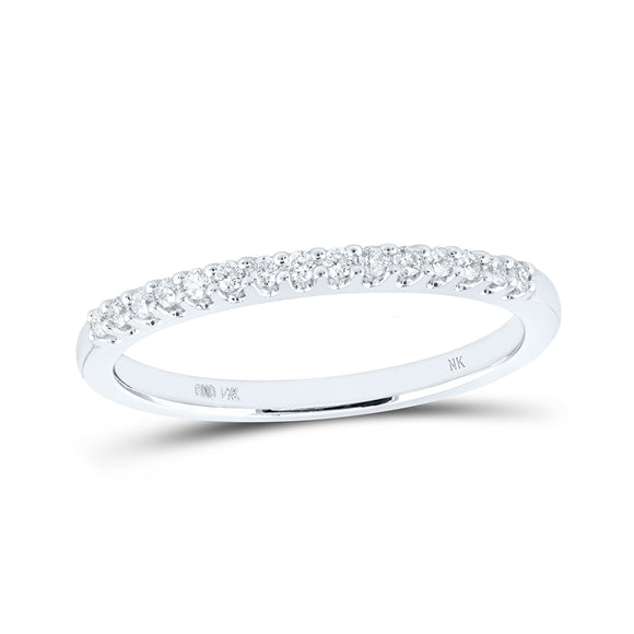 14kt White Gold Womens Round Diamond Wedding Single Row Band 1/2 Cttw