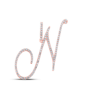 10kt Rose Gold Womens Round Diamond N Initial Letter Pendant 5/8 Cttw
