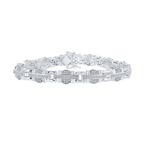 10kt White Gold Mens Round Diamond Link Bracelet 1 Cttw
