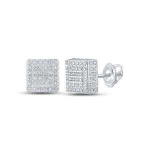 10kt White Gold Womens Round Diamond Square Earrings 1/2 Cttw