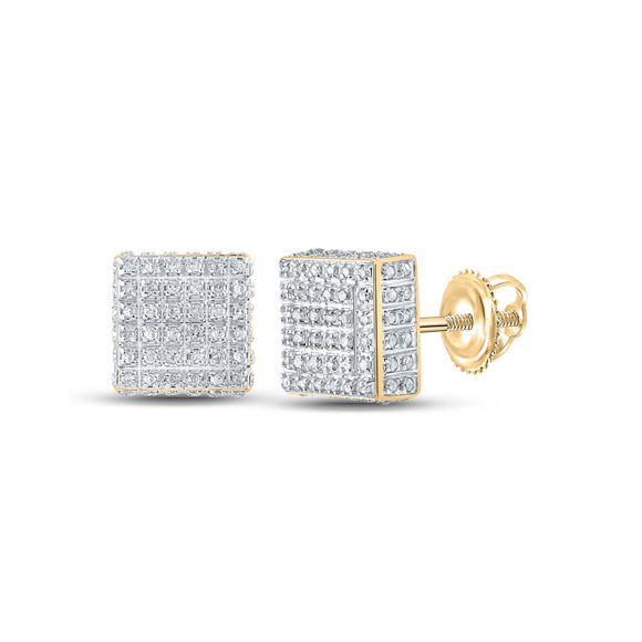 10kt Yellow Gold Womens Round Diamond Square Earrings 1/2 Cttw