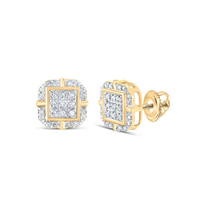 10kt Yellow Gold Womens Round Diamond Square Earrings 1/6 Cttw