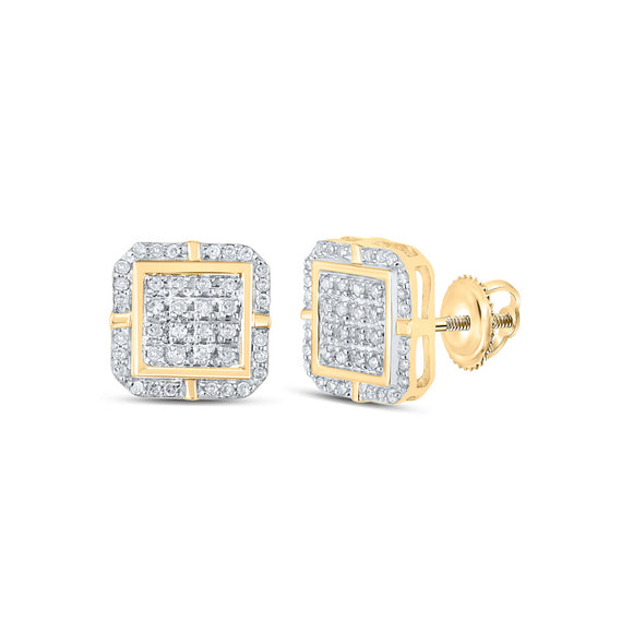 10kt Yellow Gold Womens Round Diamond Square Earrings 1/4 Cttw