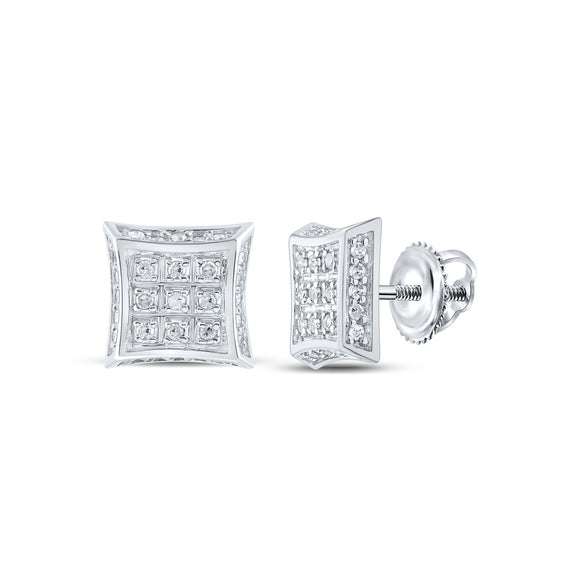 10kt White Gold Womens Round Diamond Kite Square Earrings 1/6 Cttw